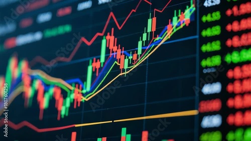 Wallpaper Mural Detailed view of a digital stock market chart showing bullish candlestick patterns, moving averages, and indicators, symbolizing financial growth, investment, and economic trends. Torontodigital.ca
