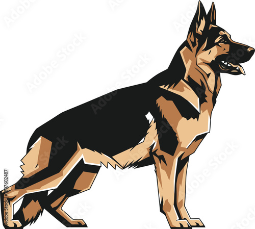 German Shepherd Dog Breed Vector Illustration Side View Black and Brown Animal Graphic Design Isolated on Transparent Background