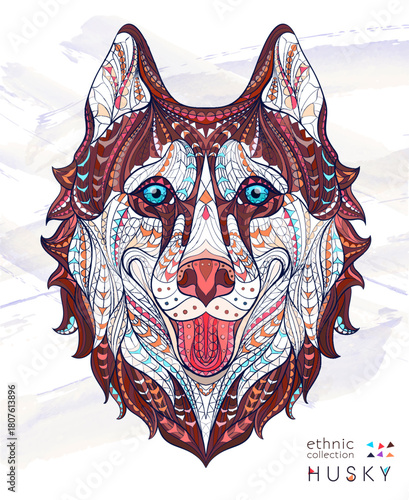 Patterned head of the dog husky
