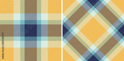Vector plaid texture of background fabric textile with a check tartan seamless pattern. Set in fashionable colors for vogue fashion trends in the season.