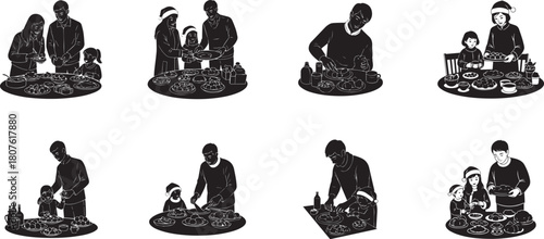 New year family meals and celebrations Vector