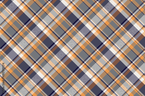 Nyc texture background vector, jersey plaid check fabric. Seasonal pattern textile seamless tartan in orange and pastel colors.