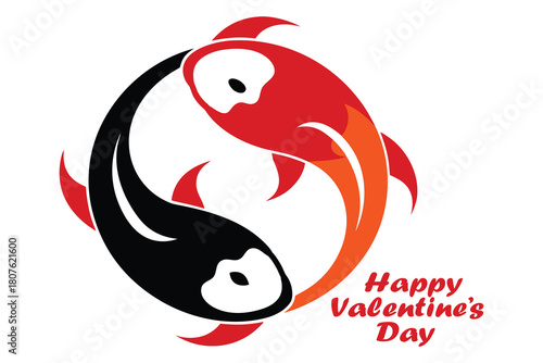 Fire Water Koi Heart – Yin Yang Valentine Vector