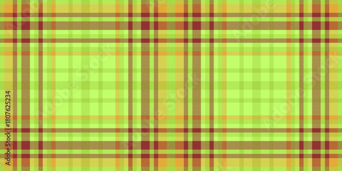 Curved seamless vector textile, madras fabric plaid background. Soft check texture pattern tartan in green and red colors.
