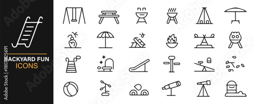 Recreational Garden Activity Icons in Clean Modern Outline