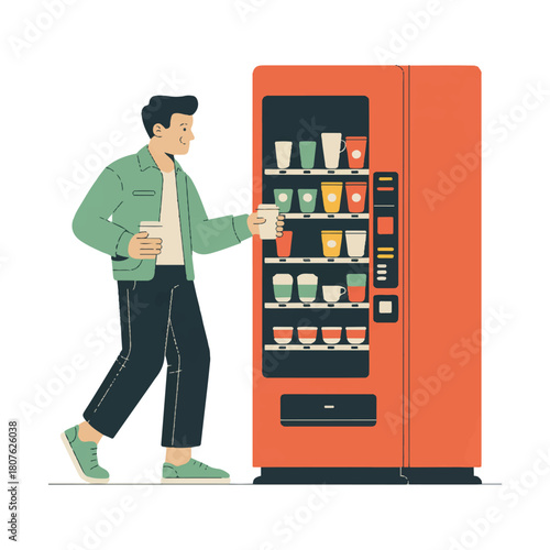 Man buying a drink from a vending machine isolated on