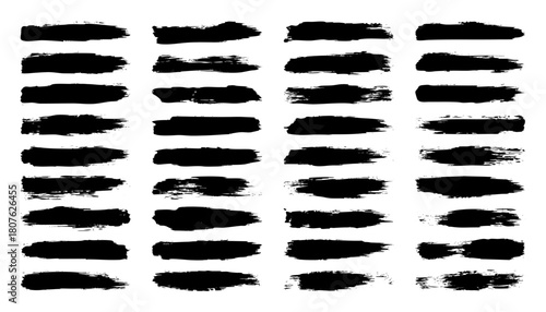 Grunge brush strokes, lines, ink smudges, hand-drawn scribble shapes. Handmade sketchy marks, acrylic stains, charcoal streaks. Paint textures, dry brush effect. Marker underline. Vector illustration