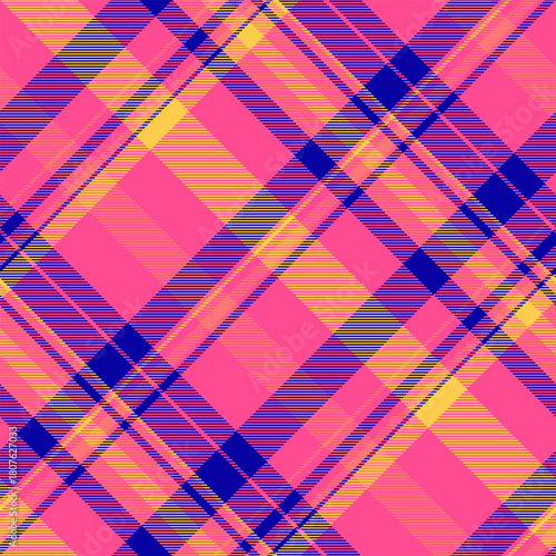 Poster plaid seamless textile, idyllic check background fabric. Performance tartan pattern vector texture in pink and indigo colors.