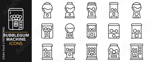 Clean Outline Vector Set of Candy Dispensers and Vending Machines