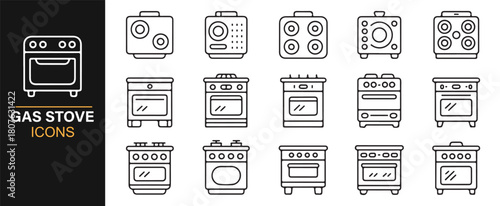 Home Kitchen Gas Range Illustrations in Thin-Line Graphic Style