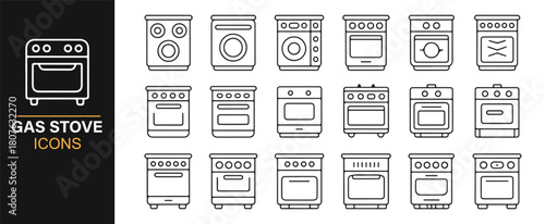 Thin-Line Vector Pack Featuring Burners, Ovens, and Stove Controls