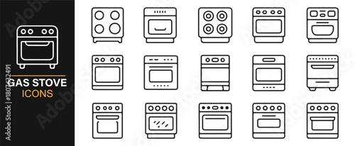 Modern Minimal Outline Set of Household Gas Cooking Appliances