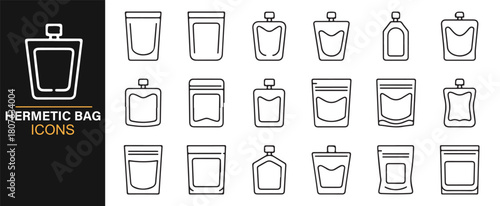 Clean Outline Icons of Hermetic Bags, Zip Pouches, and Resealable Packs