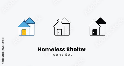Homeless Shelter icons vector set stock illustration