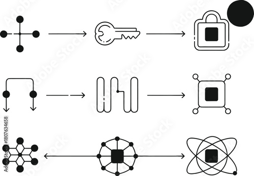Abstract geometric diagrams illustrating concepts of connection security and data flow