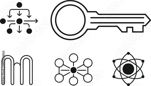 Collection of icons representing concepts like network security and science