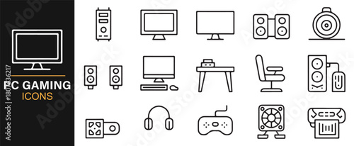 Modern Outline Collection of Computer Gaming Hardware and Audio Gear