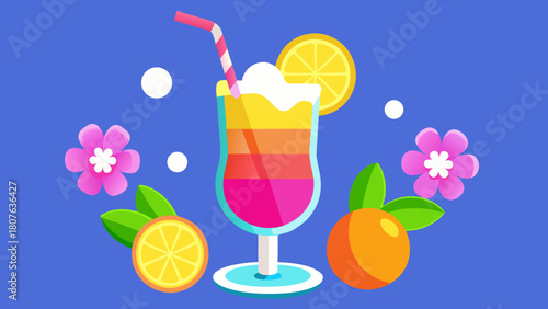 Vibrant customizable mocktail scene with floating add-ins in flat vector style