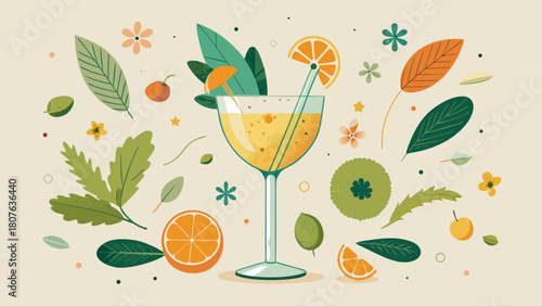 Botanical cocktail in a clean eco-inspired vector style