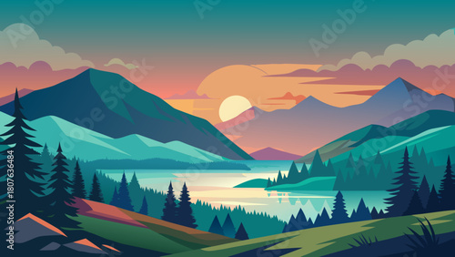 Gradient Nature Vista: Calm Geometric Landscape in Vectors