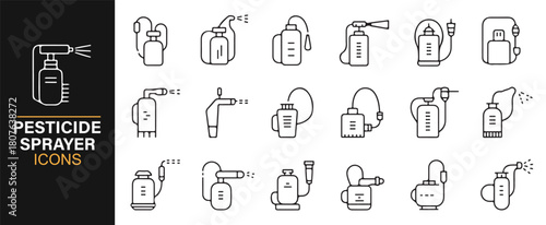 Clean Outline Icons of Pesticide Sprayers, Bottles, and Pressure Tanks