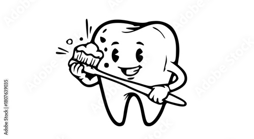 Happy tooth brushing with a toothbrush for dental hygiene and health promotion