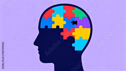 Colorful Puzzle Head Graphic: Vibrant Silhouette Illustrating Overthinking and Mental Clarity in Mental Health Concept with Missing Piece ( Overthinking )
