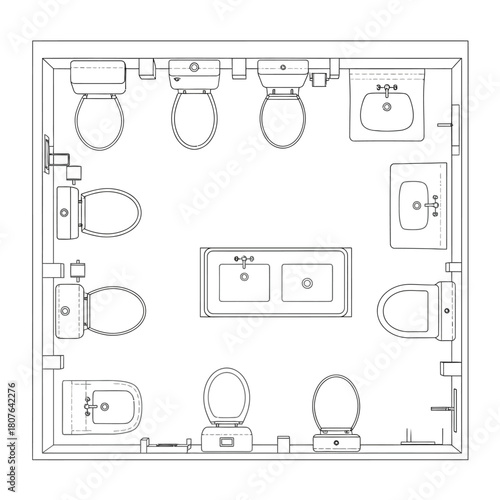 Blueprint Layout of a Public Restroom Floor Plan bathroom