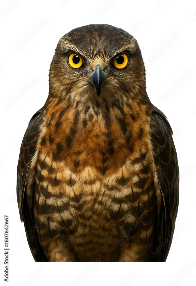 Obraz premium Vigilant bird with vibrant yellow eye and round, dark center.