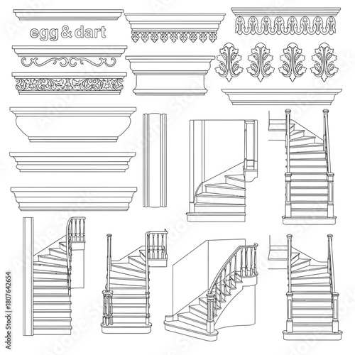 Decorative architectural elements and staircases molding