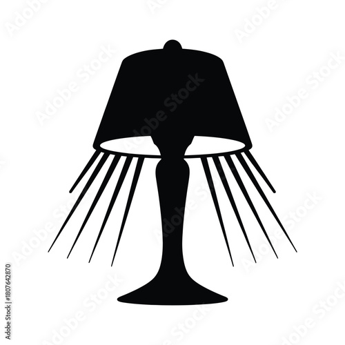 Elegant table lamp silhouette isolated on, casting light rays, perfect for home decor, adding a touch of sophistication and warmth to any room