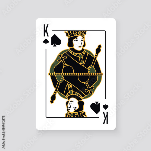 Vector illustration of the King of Spades playing card. Elegant and classic design symbolizing royalty, power, and card games, perfect for casino and entertainment projects.