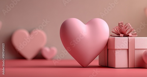 Celebrating Love With Pink Hearts and Gift Box in a Cozy Setting