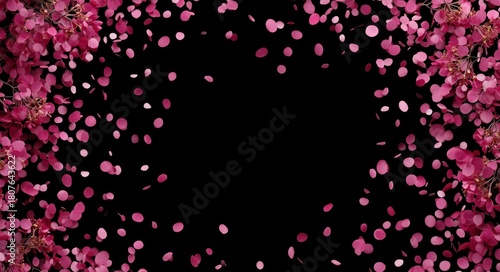 Pink Confetti Shapes the Border in a Festive Celebration Scene