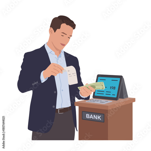 Man depositing cash at bank isolated on in vector format