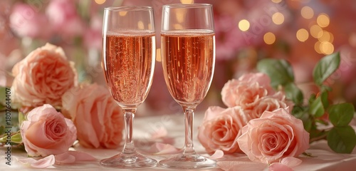 Enjoying Ros Wine With Pink Roses for a Romantic Celebration in a Cozy Setting
