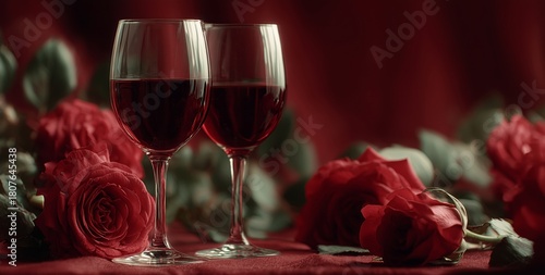 Romantic Setting With Red Roses and Wine Glasses for a Special Evening Gathering
