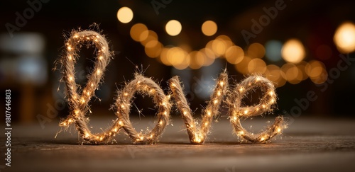 Sparklers Create Glowing Love Sign for Celebration in Warm Setting