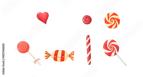 christmas, candies, vector, peppermint, swirl, candycane, sweet, sugar, treat, dessert, holiday, festive, winter, striped, red, white, glossy, shine, edible, confection, lollipop, caramel, cute, carto