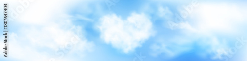Vector illustration of a beautiful blue sky with realistic clouds. heart-shaped clouds. Captivating panoramic view with soft and natural cloud formations. Perfect for backgrounds, web, design projects