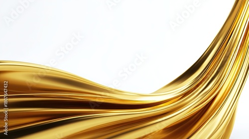 Flowing metallic golden fabric creates an elegant wave shape against a bright white background