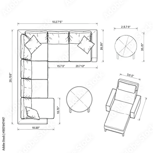Furniture Dimensions and Layout Plan whisk vector