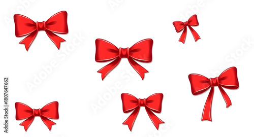 red,bows,ribbons,set,ornament,decoration,festive,holiday,christmas,looped,tied,wrap,package,gift,satin,velvet,fabric,elegant,classy,shine,gloss,glitter,classic,luxe,stylish,curved,folded,soft,smooth,o