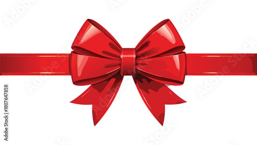 Red ribbon with a bow, isolated on a white background, showcasing a festive and elegant design..eps