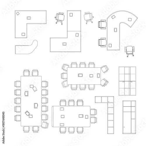 Office Furniture Layout Schematics Top View vector