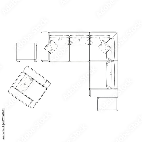 Sectional Sofa and Armchair Line Drawing couch furniture