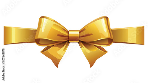 Gold ribbon with a bow displayed on a white background, creating an elegant and festive appearance..eps