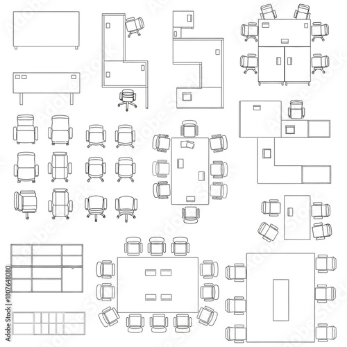 Office Furniture Layouts Top View Architectural Drawings