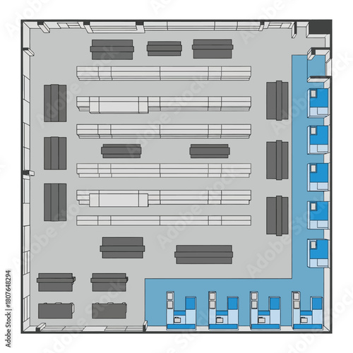 Top- Down View of a Retail Store Layout top-down aerial view