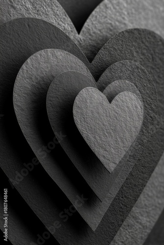 Layers of Black and Gray Hearts Arranged in a Creative Design for Decorations...